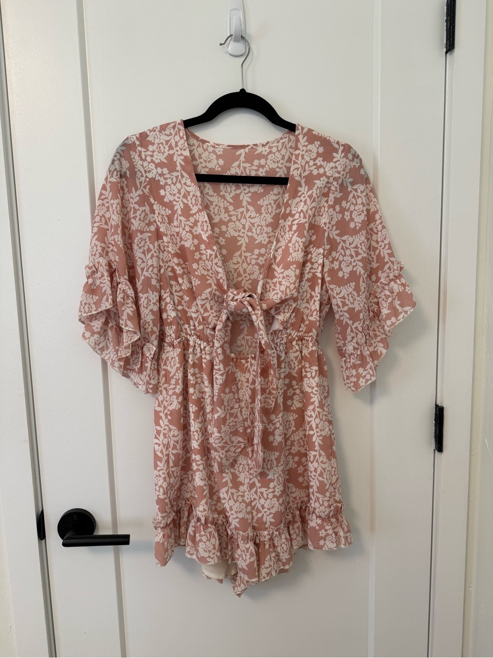 Women's Dusty Rose Floral Tie-Front Romper